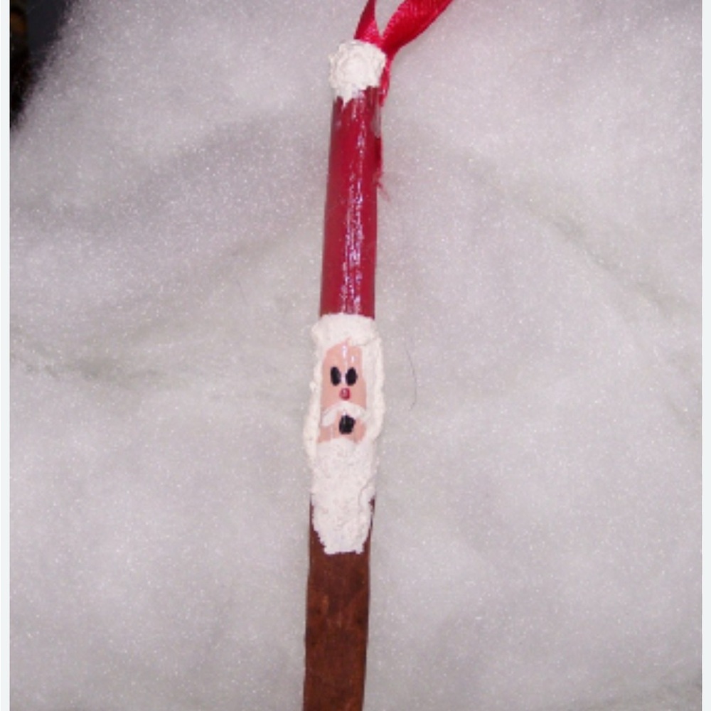 Hand painted Santa Claus cinnamon stick  Ornament
